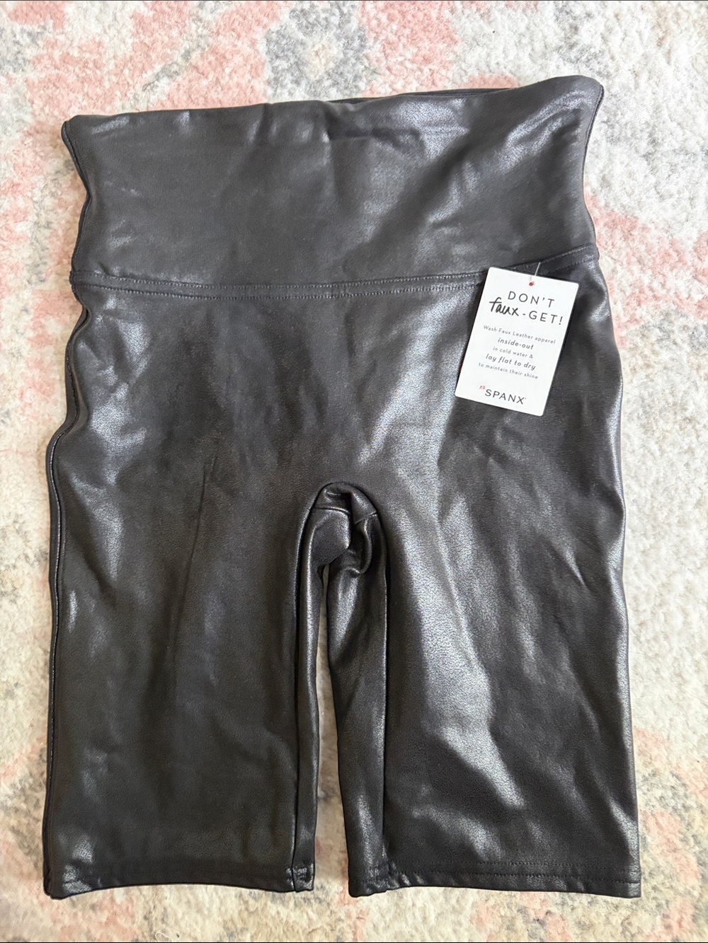 SPANX Faux Leather High-Waist Bike Shorts - Black